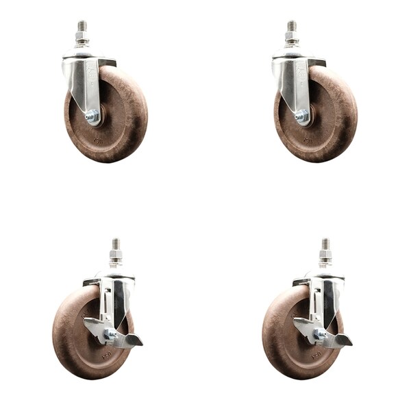Service Caster 5 Inch 316SS High Temp Glass Filled Nylon 10mm Stem Caster Brakes SCC, 2PK SS316TS20S514-GFNSHT-M1015-2-TLB-2 - main